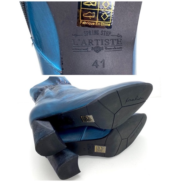 L’Artiste Modeste Leather Ankle Block Heel Boot in Blue Size 9.5/ 41 - Picture 12 of 13